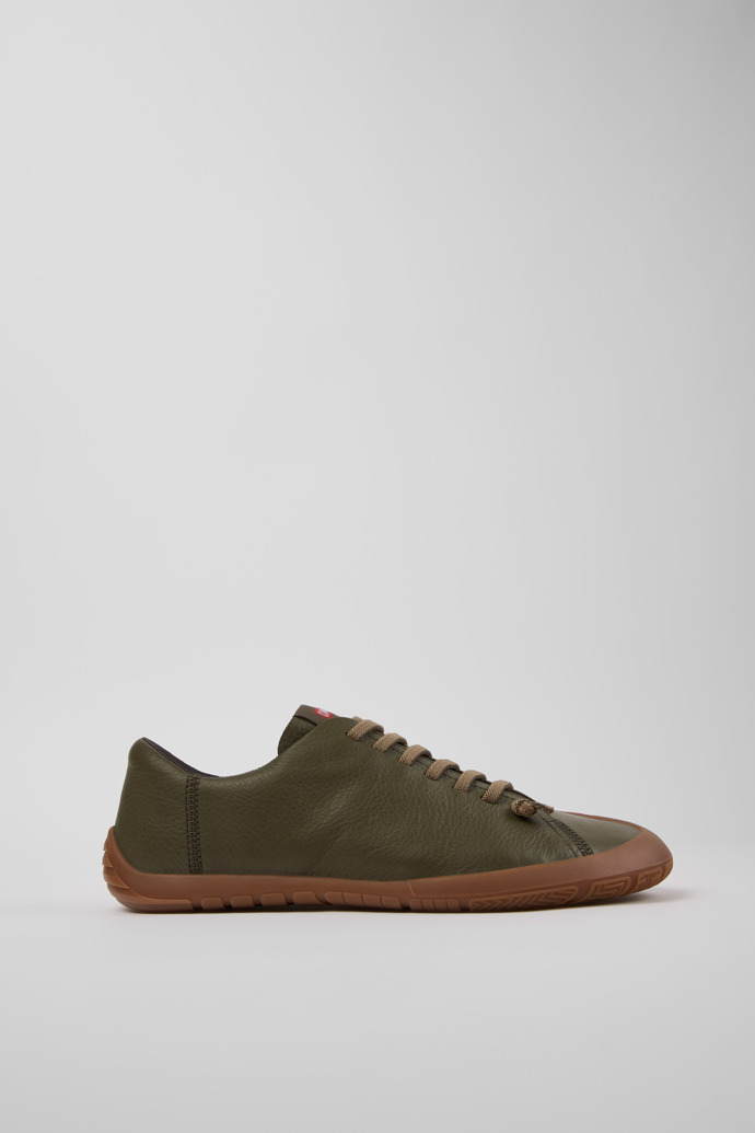 Side view of Peu Path+ Green Leather Shoes for Men.