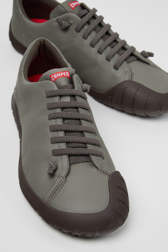 Close-up view of Peu Path+ Gray Leather Shoes for Men.