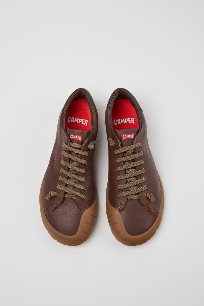 Overhead view of Peu Path+ Brown Leather Shoes for Men.