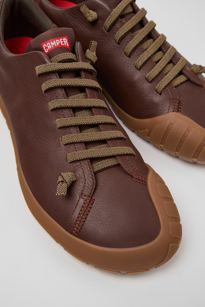 Close-up view of Peu Path+ Brown Leather Shoes for Men.