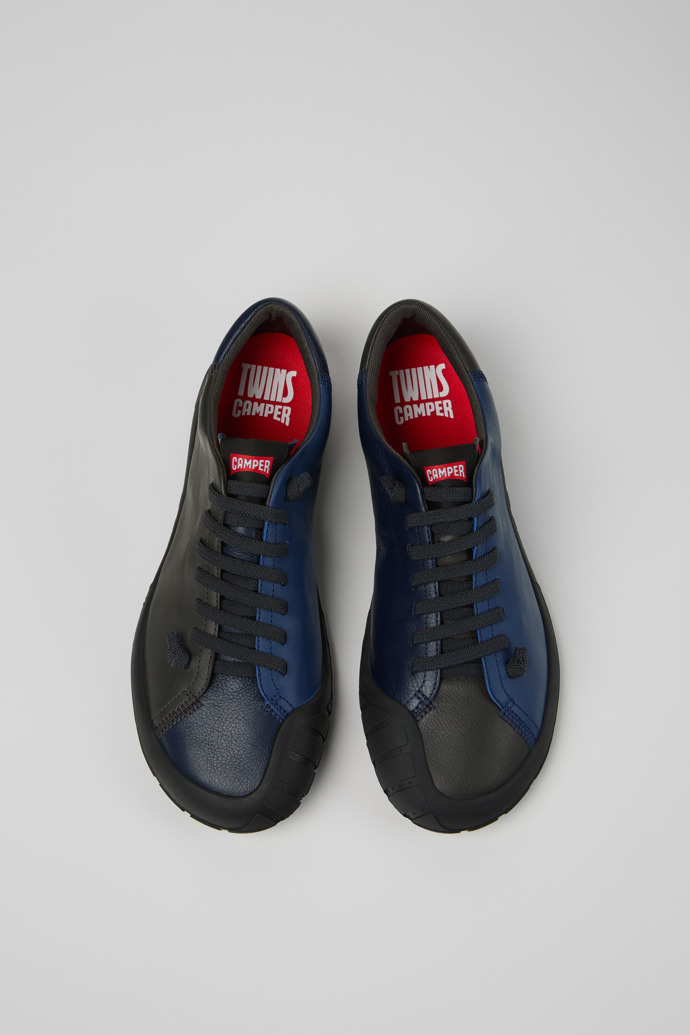 Overhead view of Twins Blue Leather Shoes for Men.
