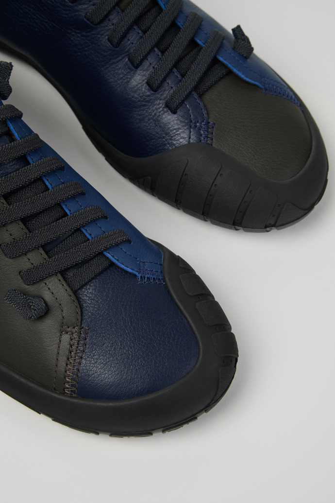 Close-up view of Twins Blue Leather Shoes for Men.