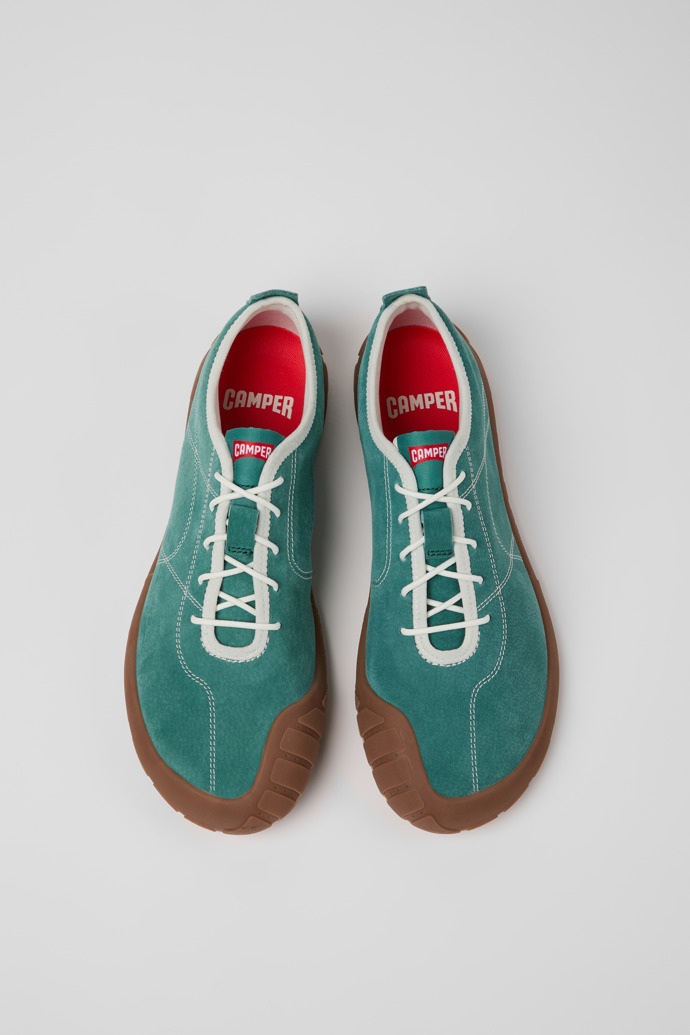 Overhead view of Peu Path+ Green Leather Sneakers for Men.