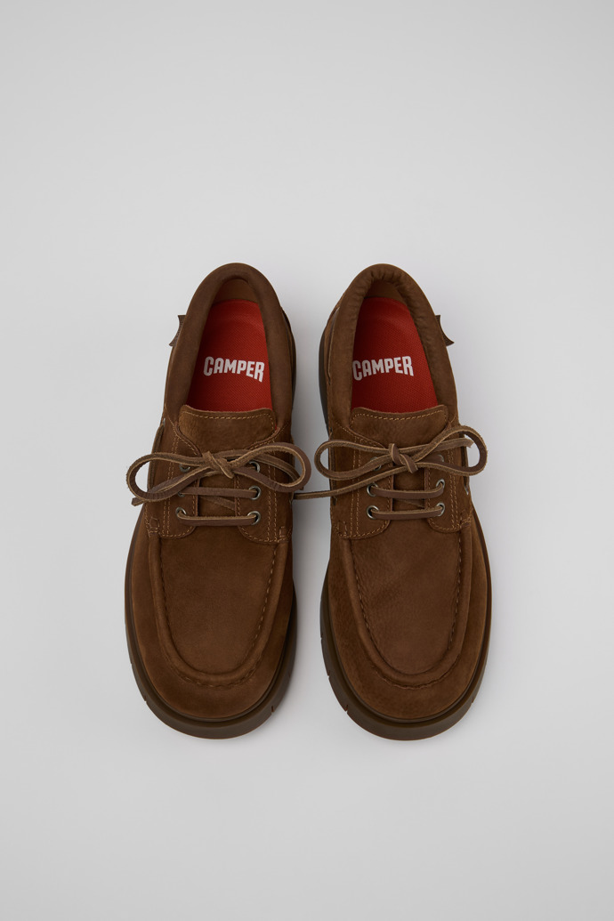 Overhead view of Alaro Brown Nubuck Nautical Shoes for Men.