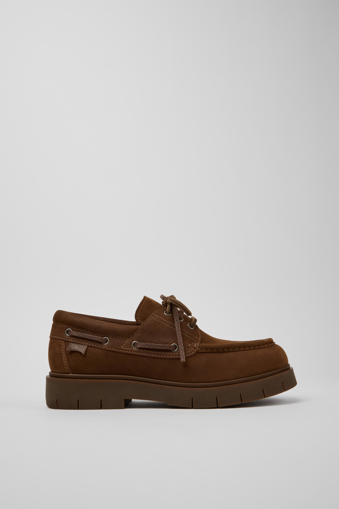 Side view of Alaro Brown Nubuck Nautical Shoes for Men.