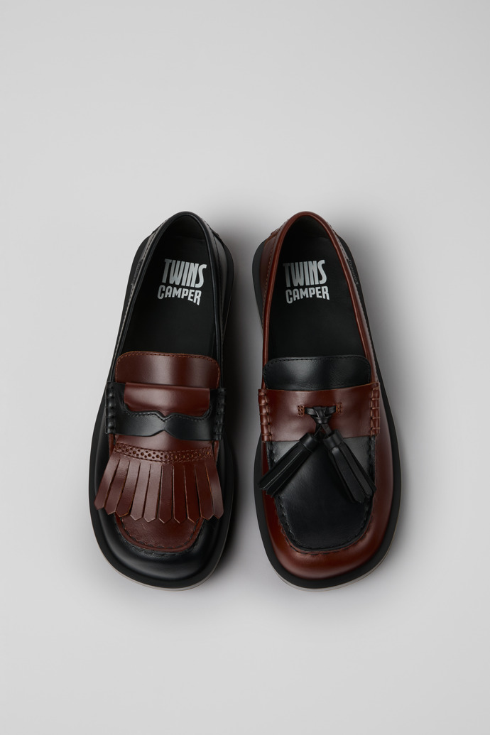 Overhead view of Twins Brown Leather Shoes for Men.