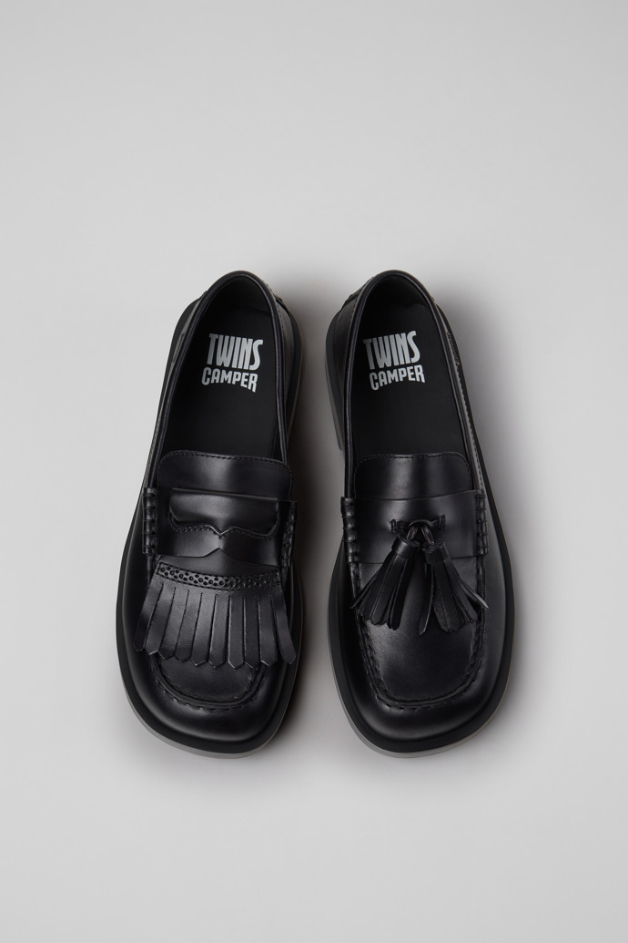 Overhead view of Twins Black Leather Shoes for Men.