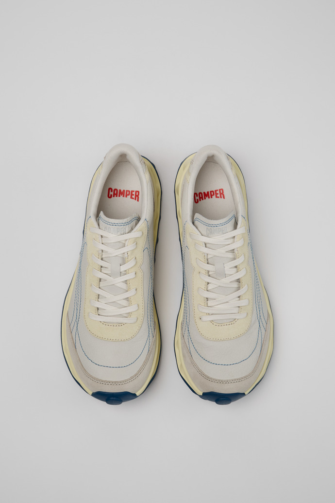 Overhead view of Pelotissima White and Beige Leather and Nubuck Sneakers for Men.