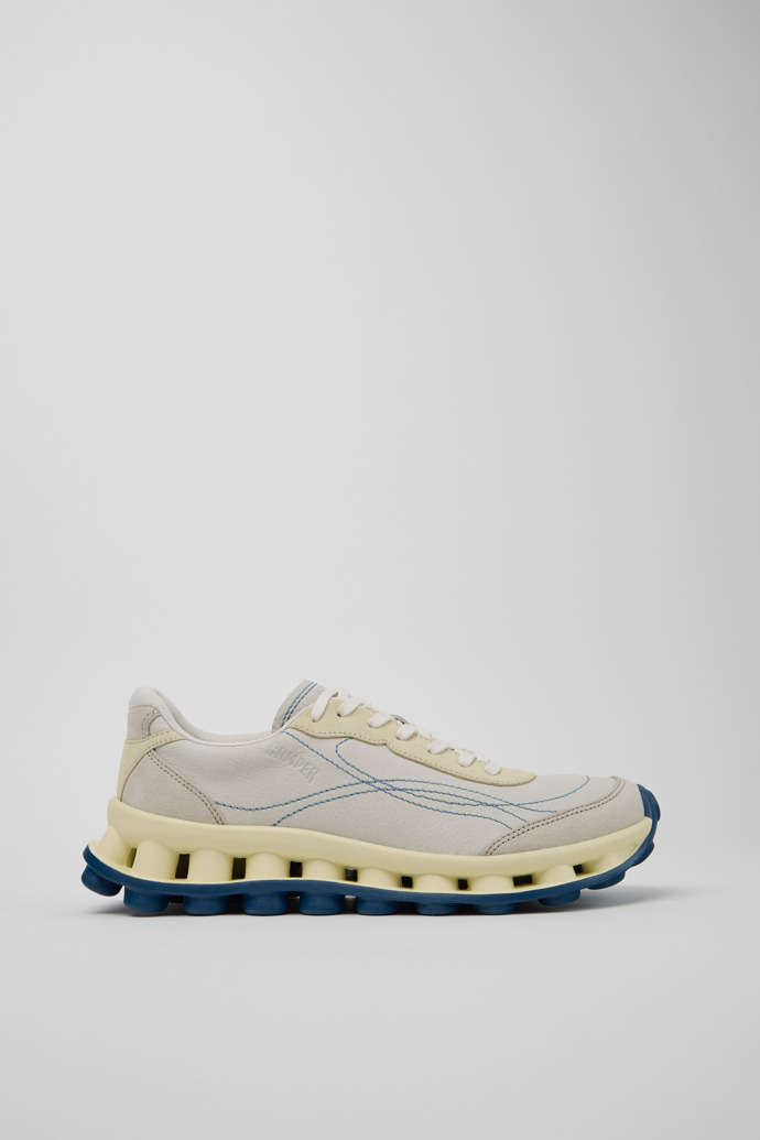 Side view of Pelotissima White and Beige Leather and Nubuck Sneakers for Men.