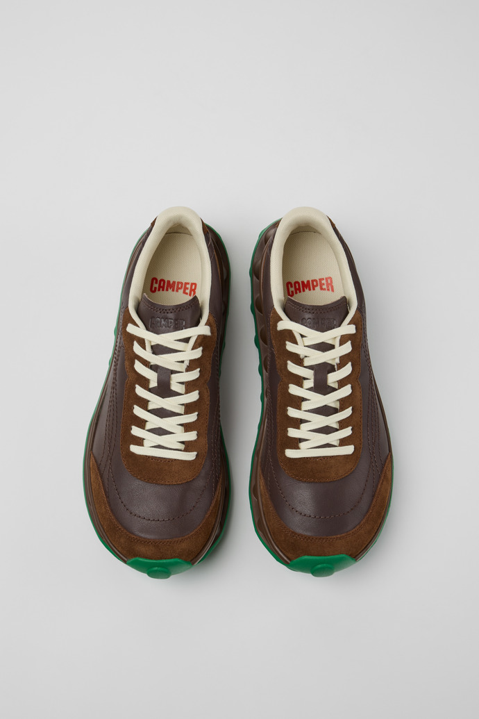 Overhead view of Pelotissima Brown Leather and Nubuck Sneakers for Men.