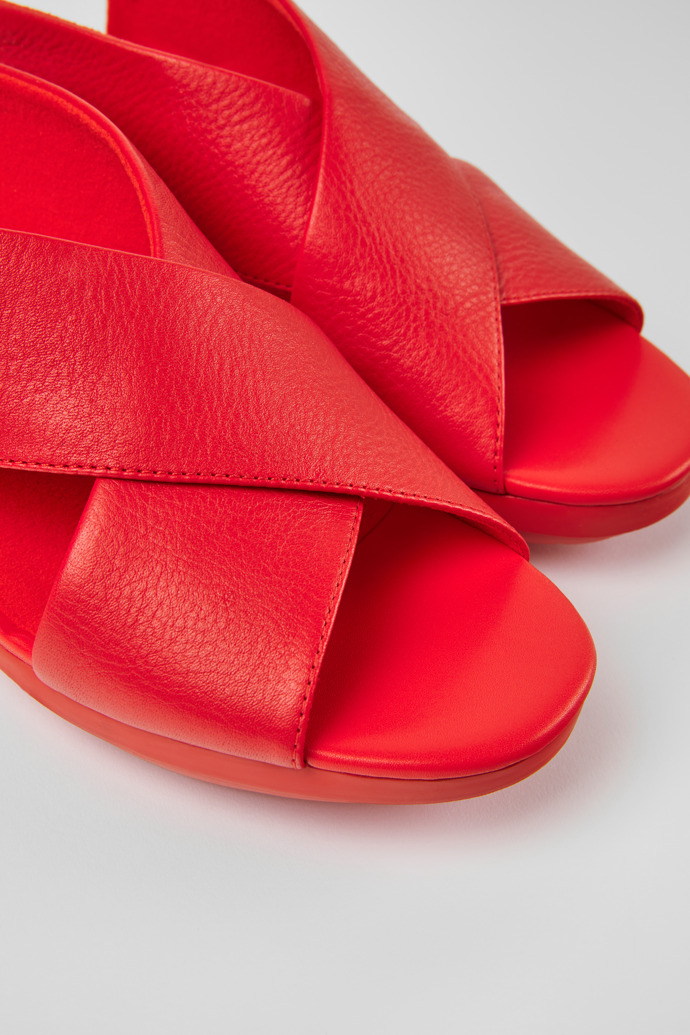 Close-up view of Balloon Red leather sandals for women