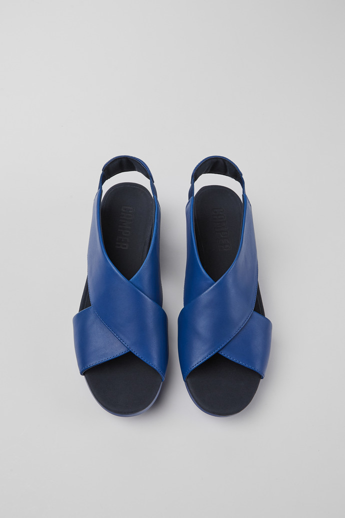 Overhead view of Balloon Blue leather sandals for women
