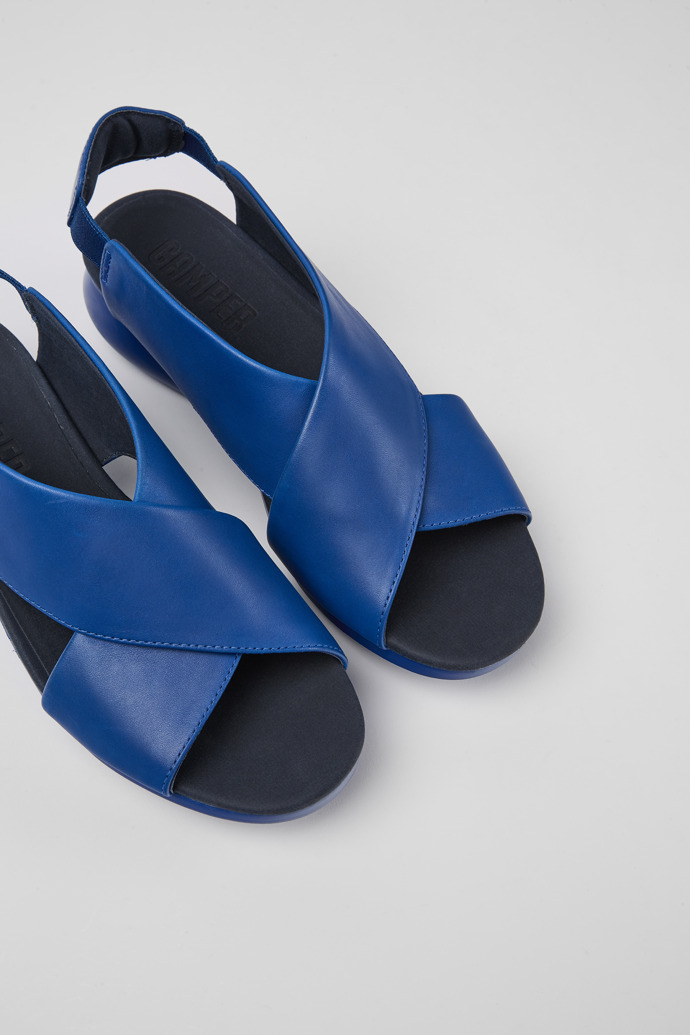 Close-up view of Balloon Blue leather sandals for women