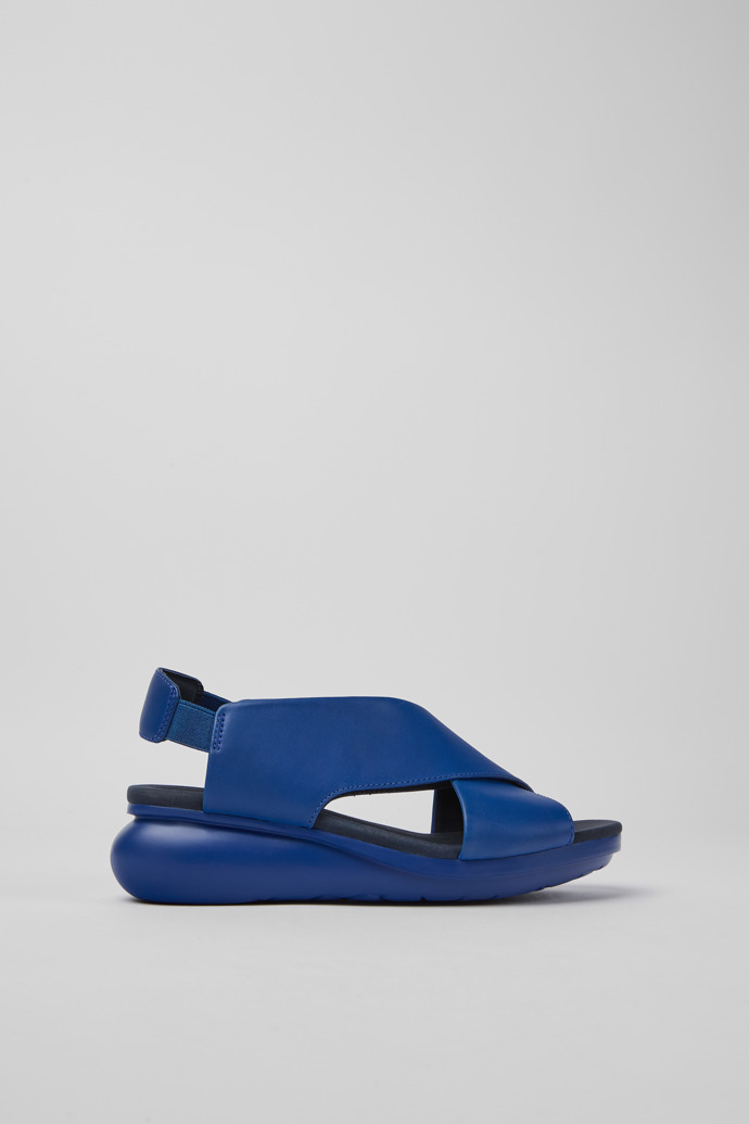 Side view of Balloon Blue leather sandals for women