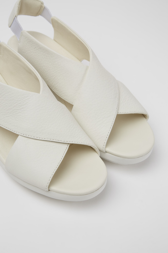 Close-up view of Balloon White leather sandals for women