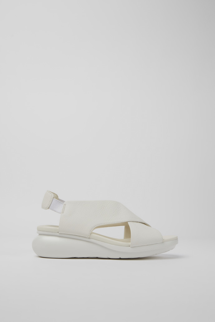 Side view of Balloon White leather sandals for women