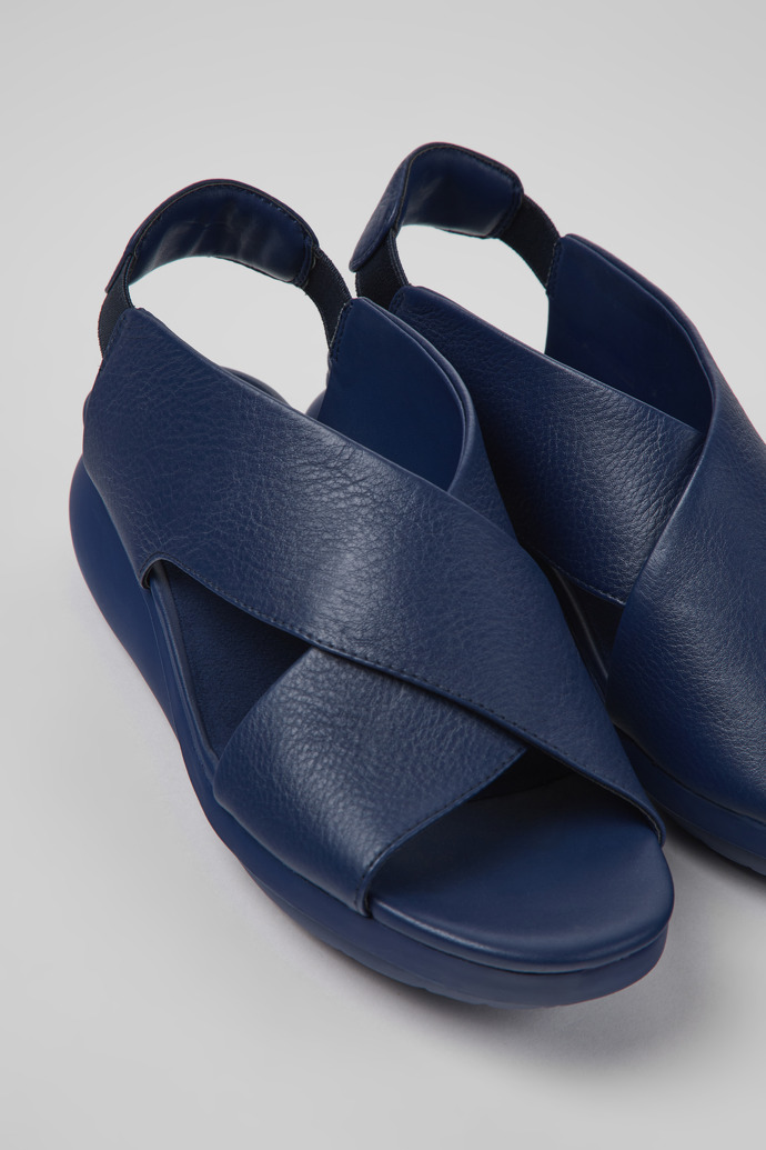 Close-up view of Balloon Blue leather sandals for women