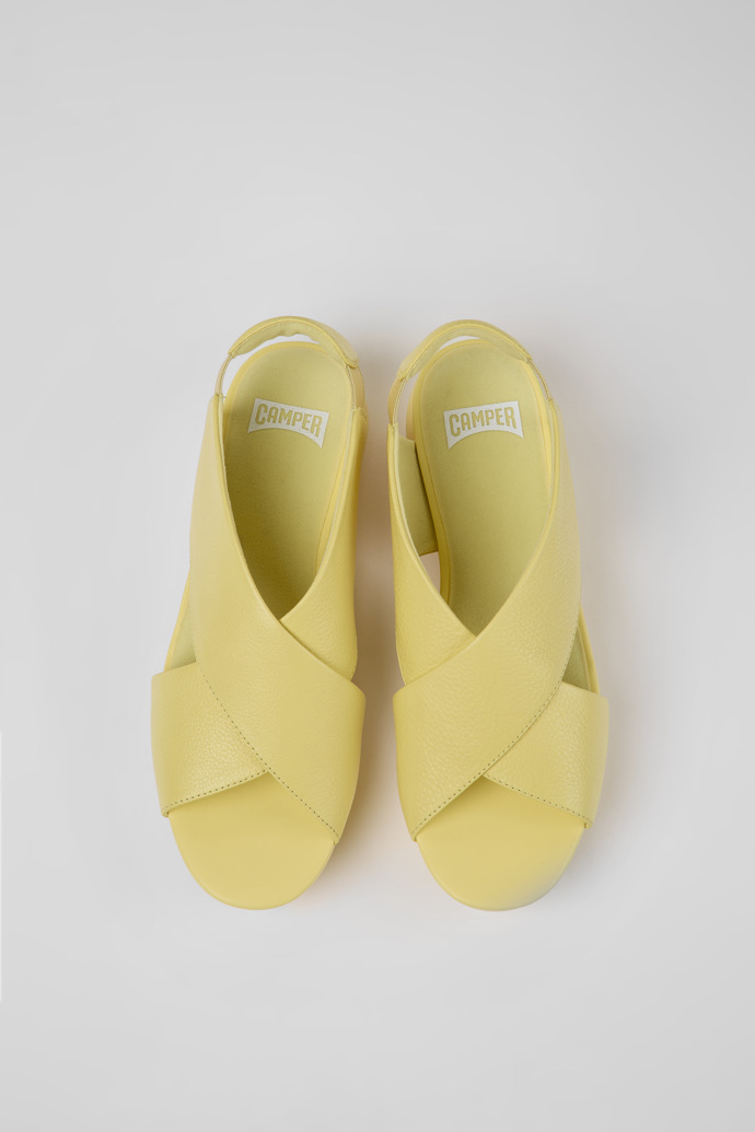 Overhead view of Balloon Yellow leather sandals for women