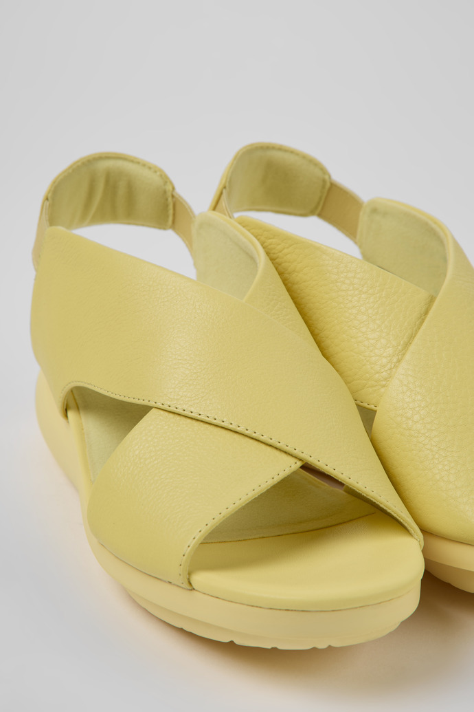 Close-up view of Balloon Yellow leather sandals for women