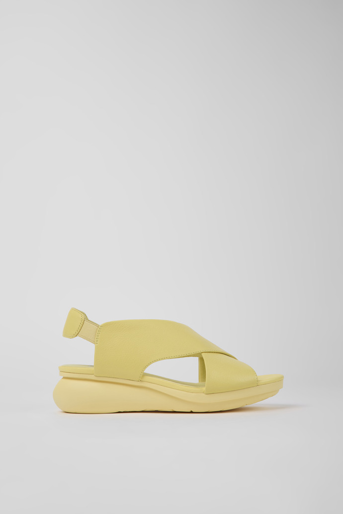 Image of Side view of Balloon Yellow leather sandals for women