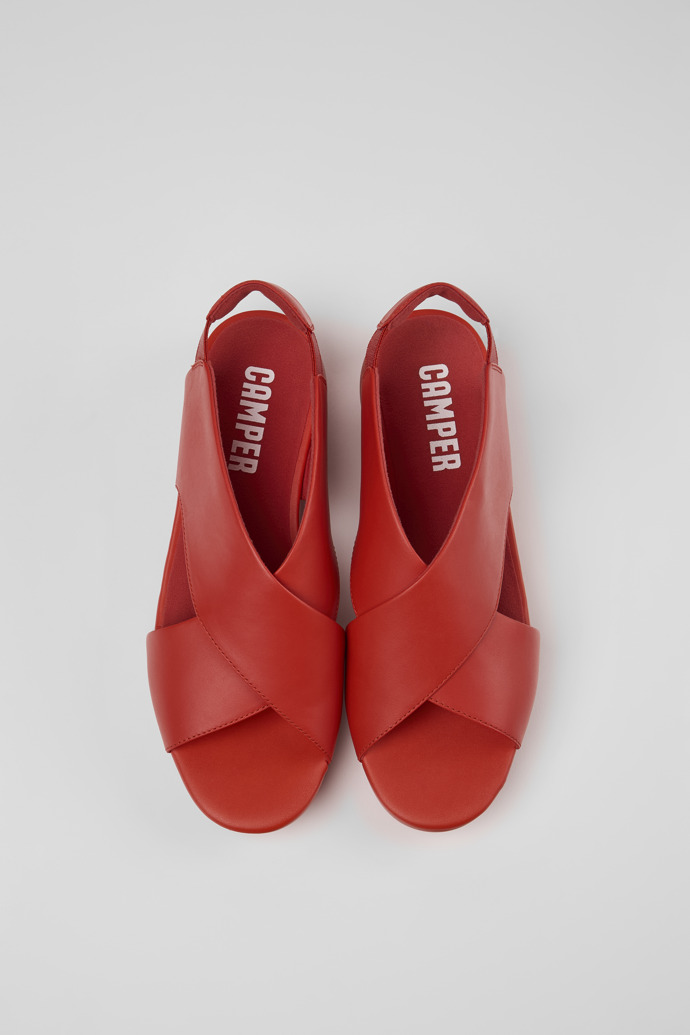 Overhead view of Balloon Red Leather Cross-strap Sandal for Women