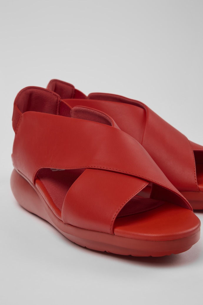 Close-up view of Balloon Red Leather Cross-strap Sandal for Women