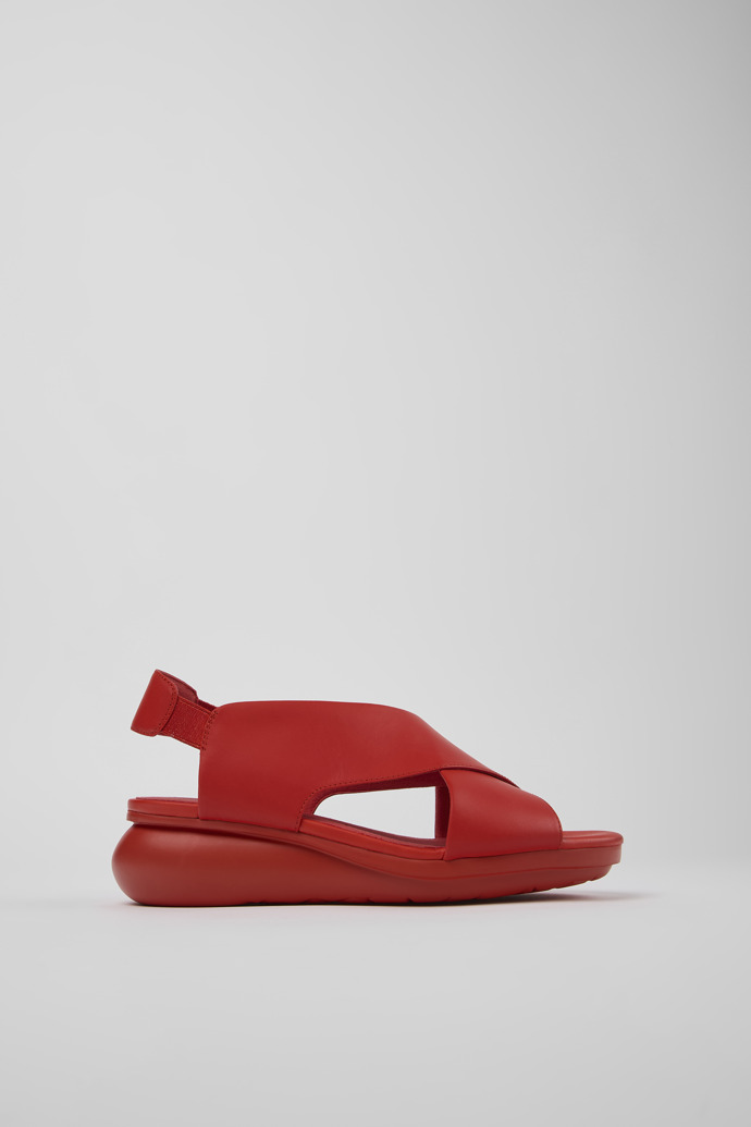 Image of Side view of Balloon Red Leather Cross-strap Sandal for Women