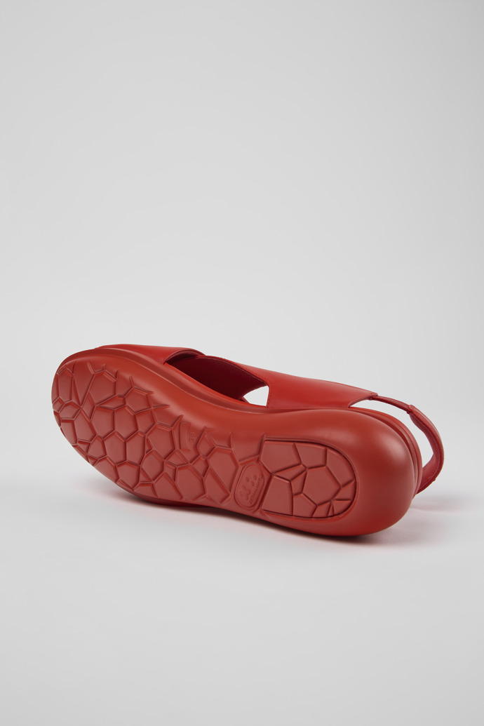 The soles of Balloon Red Leather Cross-strap Sandal for Women
