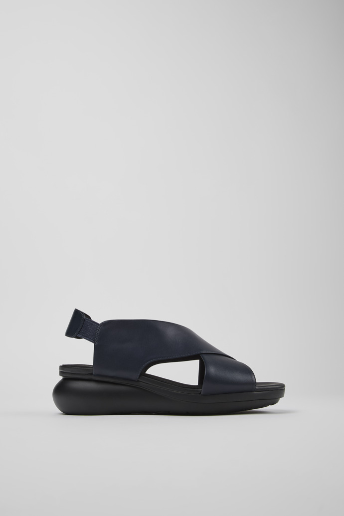 Image of Side view of Balloon Blue Leather Cross-strap Sandal for Women