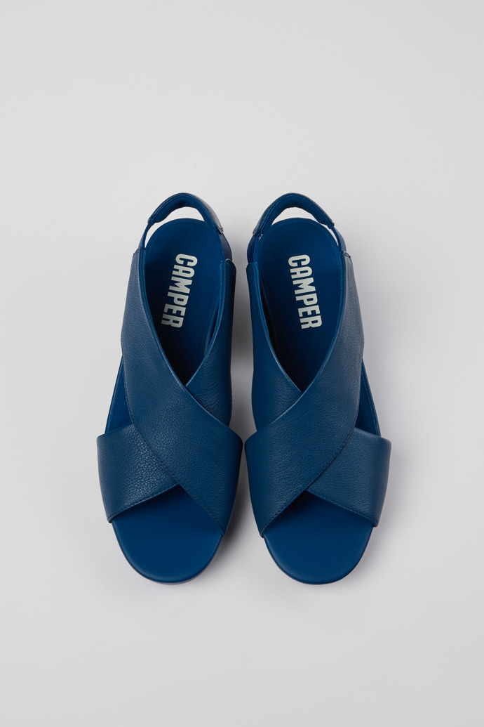 Overhead view of Balloon Blue Leather Sandals for Women.
