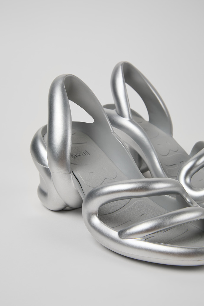 Close-up view of Kobarah Silver Textile Sandals for Women.