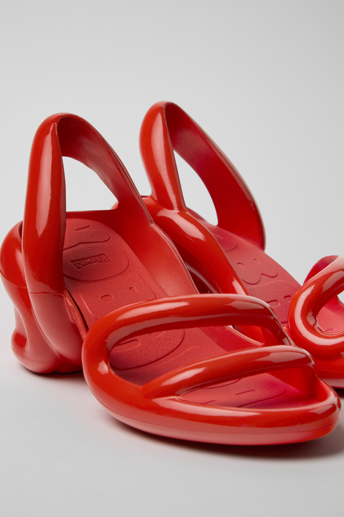 Close-up view of Kobarah Red Textile Sandals for Women.