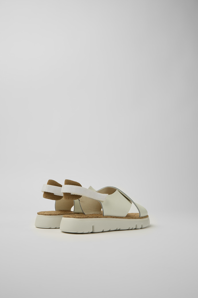 Back view of Oruga White leather and recycled PET sandals for women