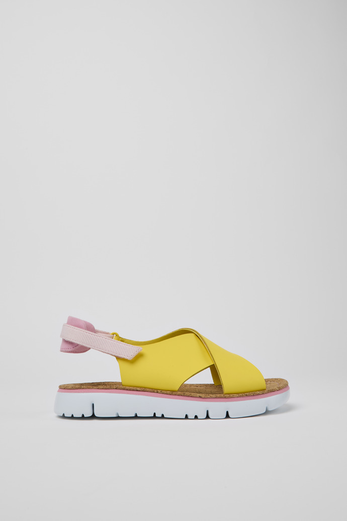 Side view of Oruga Yellow and pink sandals for women