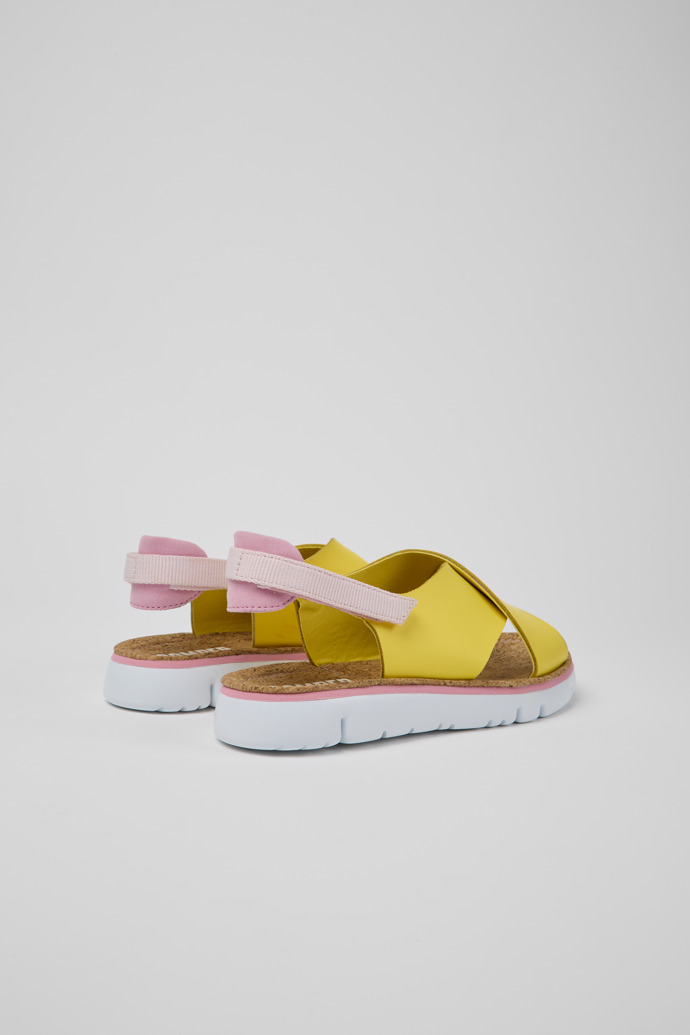 Back view of Oruga Yellow and pink sandals for women