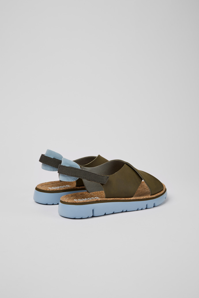 Back view of Oruga Green, blue, and grey sandals for women