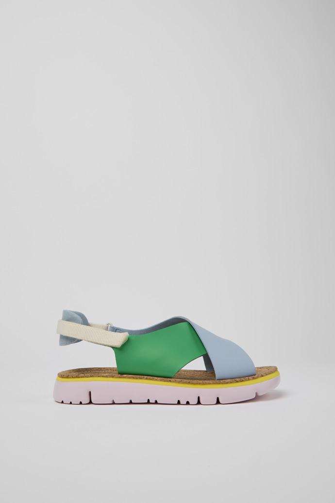 Side view of Twins Green and blue sandals for women