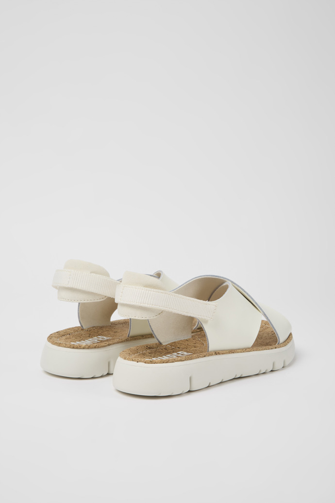 Back view of Oruga White leather and textile sandals for women