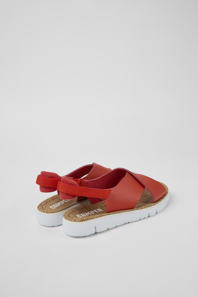Back view of Oruga Red leather and textile sandals for women