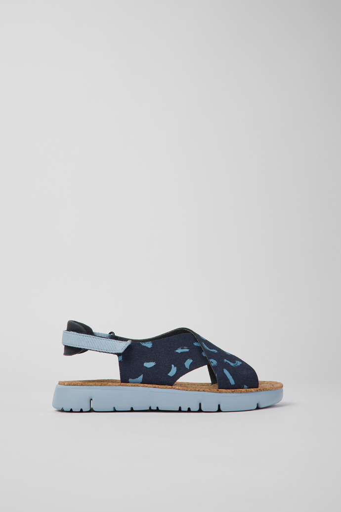 Image of Side view of Oruga Multicolored nubuck and textile sandals for women