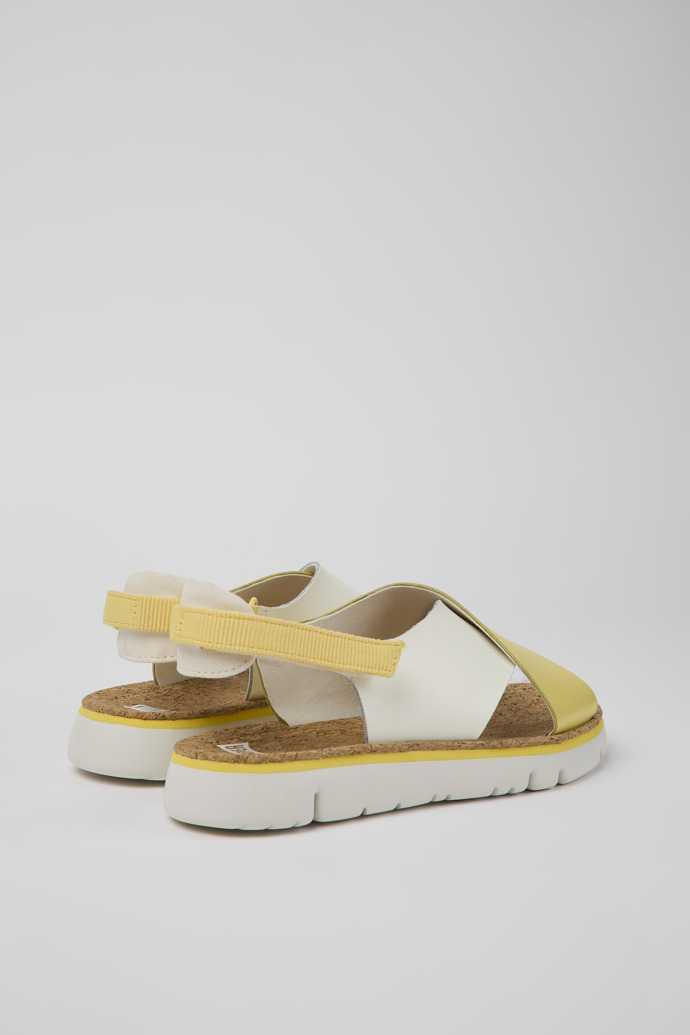 Back view of Twins White and yellow leather and textile sandals for women