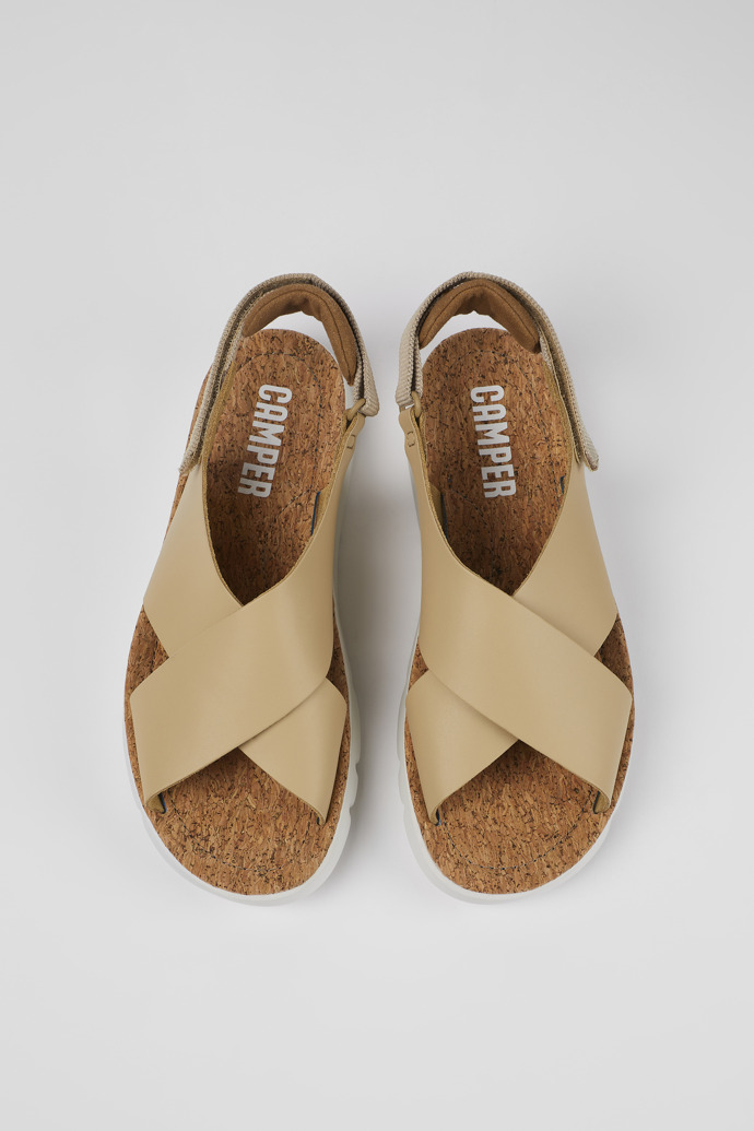 Overhead view of Oruga Beige Leather/Textile Sandal for Women