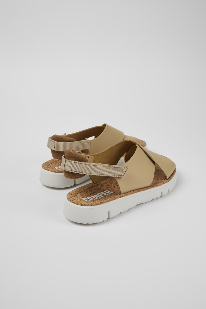 Back view of Oruga Beige Leather/Textile Sandal for Women