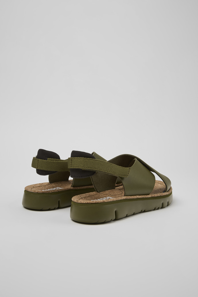 Back view of Oruga Green Leather/Textile Sandal for Women