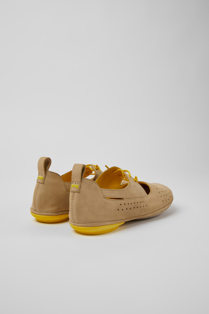 Back view of Right Beige and yellow nubuck shoes for women