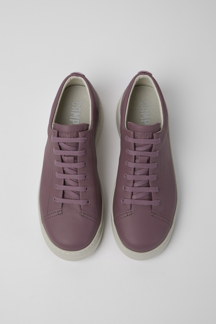 Overhead view of Runner Up Purple leather sneakers