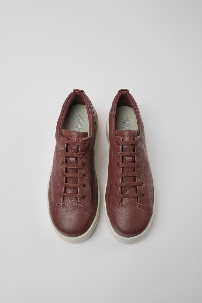 Overhead view of Runner Up Burgundy leather women's sneakers