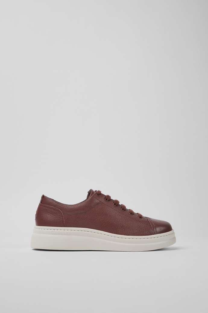 Side view of Runner Up Burgundy leather women's sneakers