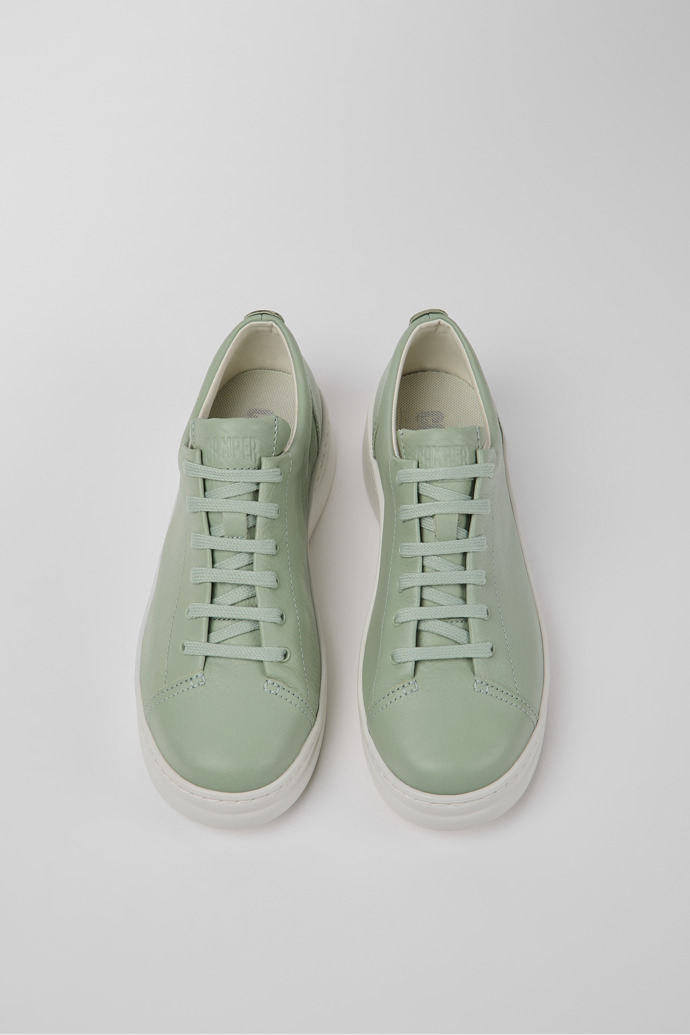 Overhead view of Runner Up Green leather sneakers for women