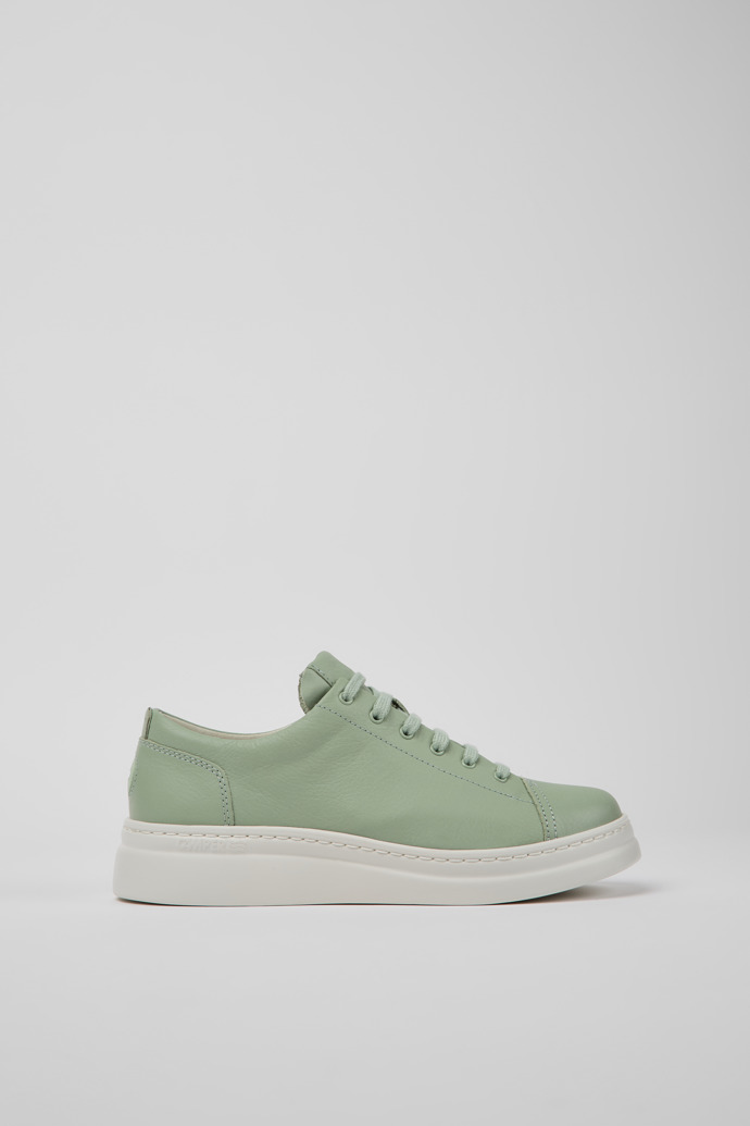Side view of Runner Up Green leather sneakers for women